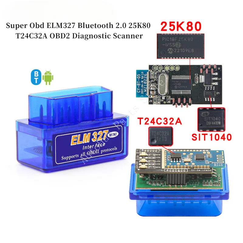 

Диагностический сканер Super Obd ELM327 Bluetooth 2.0 25K80 T24C32A OBD2