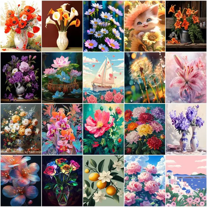 

GATYZTORY Diy Painting By Numbers Flowers Art Supplies Coloring By Numbers Crafts Acrylic Paints Watercolor Artwork Art Supplies