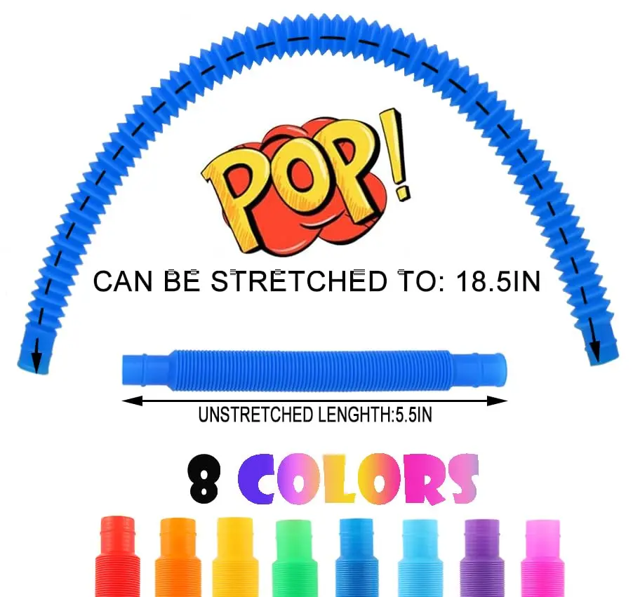 60 Pack Pop Tubes Sensory Toys, Connectable and Extendable Fidget Toys for Stress Relief, Party Favors for Kids