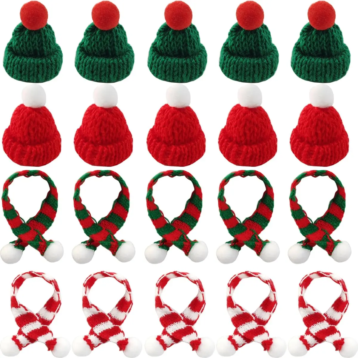 12/24 Stück Mini-Strickmütze, Mini-Weihnachtsschal-Set, Mini-Weihnachtsmannmützen zum Basteln, Mini-Weihnachtsdekorationen, Baumschmuck