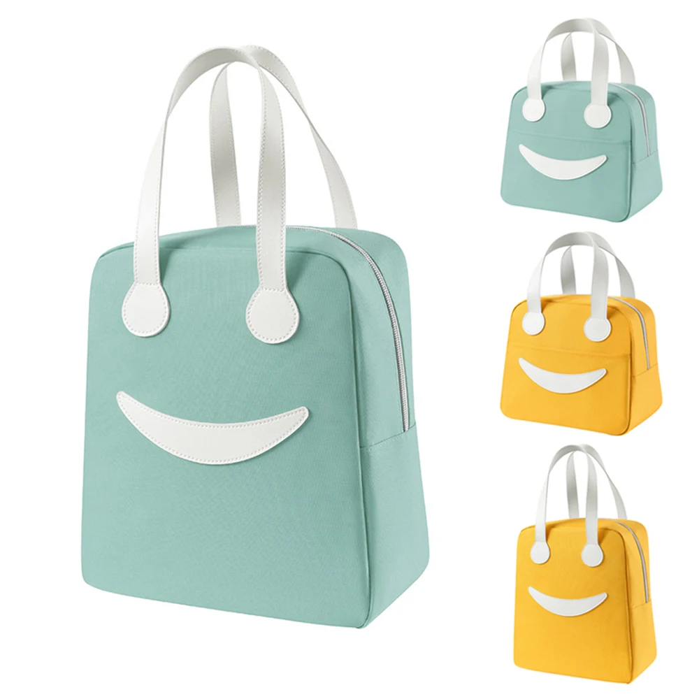 Handheld Bento Bag, Large Capacity Insulated Lunch Box Bag, Student Cute Smiling Face Lunch Bag, Oxford Cloth Bento Bag