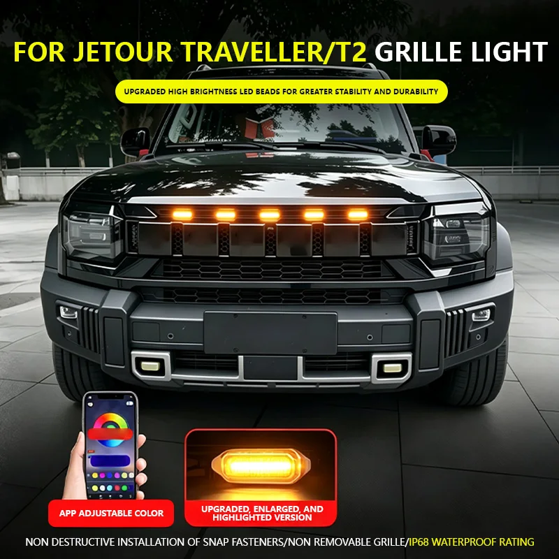 FOR JETOUR TRAVELLER/T2 2023-2026 Car Front Grille Light LED Daytime Running Decor Light Front Face Grille Lights T2