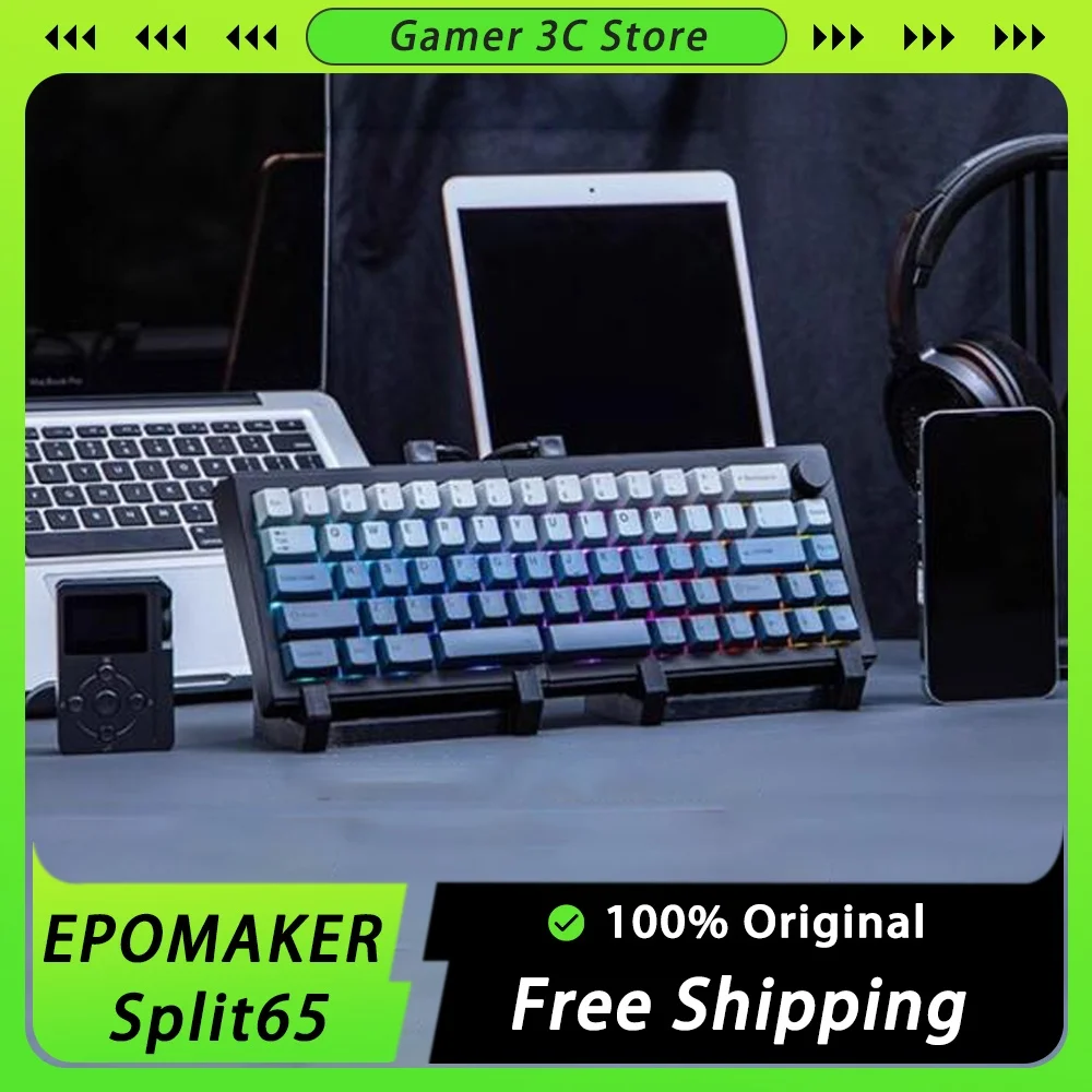 EPOMAKER Split65 Split Mechanical Keyboard Three Mode Wireless Bluetooth RGB Hot Swap QMK/VIA Knobs PC Custom Game Keyboard Gift