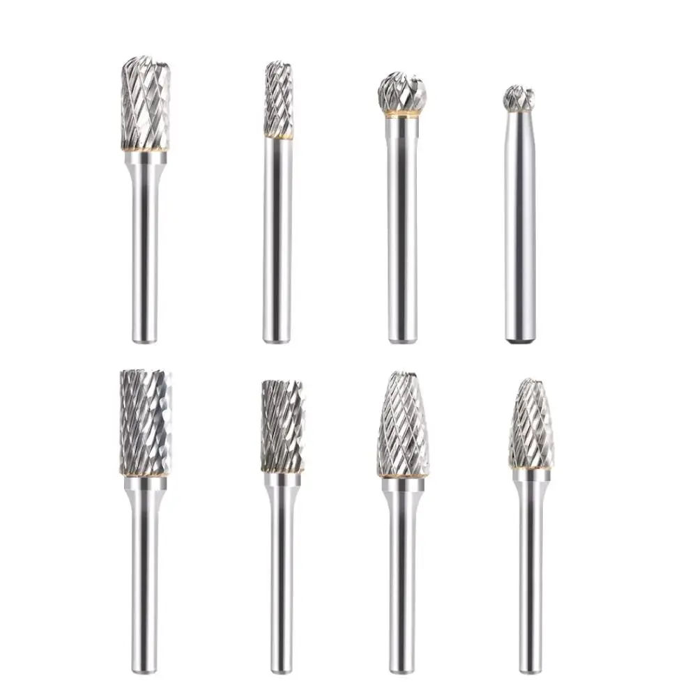 

8pcs/set 6mm Shank Rotary Cutter File Efficient High Hardness Double Cut Rotary Burr File Carbide Precision Rotary Burr Set