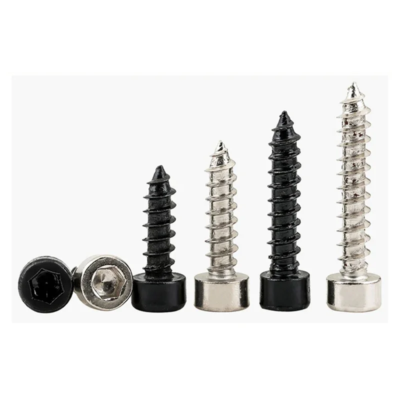 10-50Pcs/Lot M2 M2.6 M3 M3.5 M4 Nickle Plated & Carbon Steel With Black Hexagon Socket Cap Head self tapping Model Screws