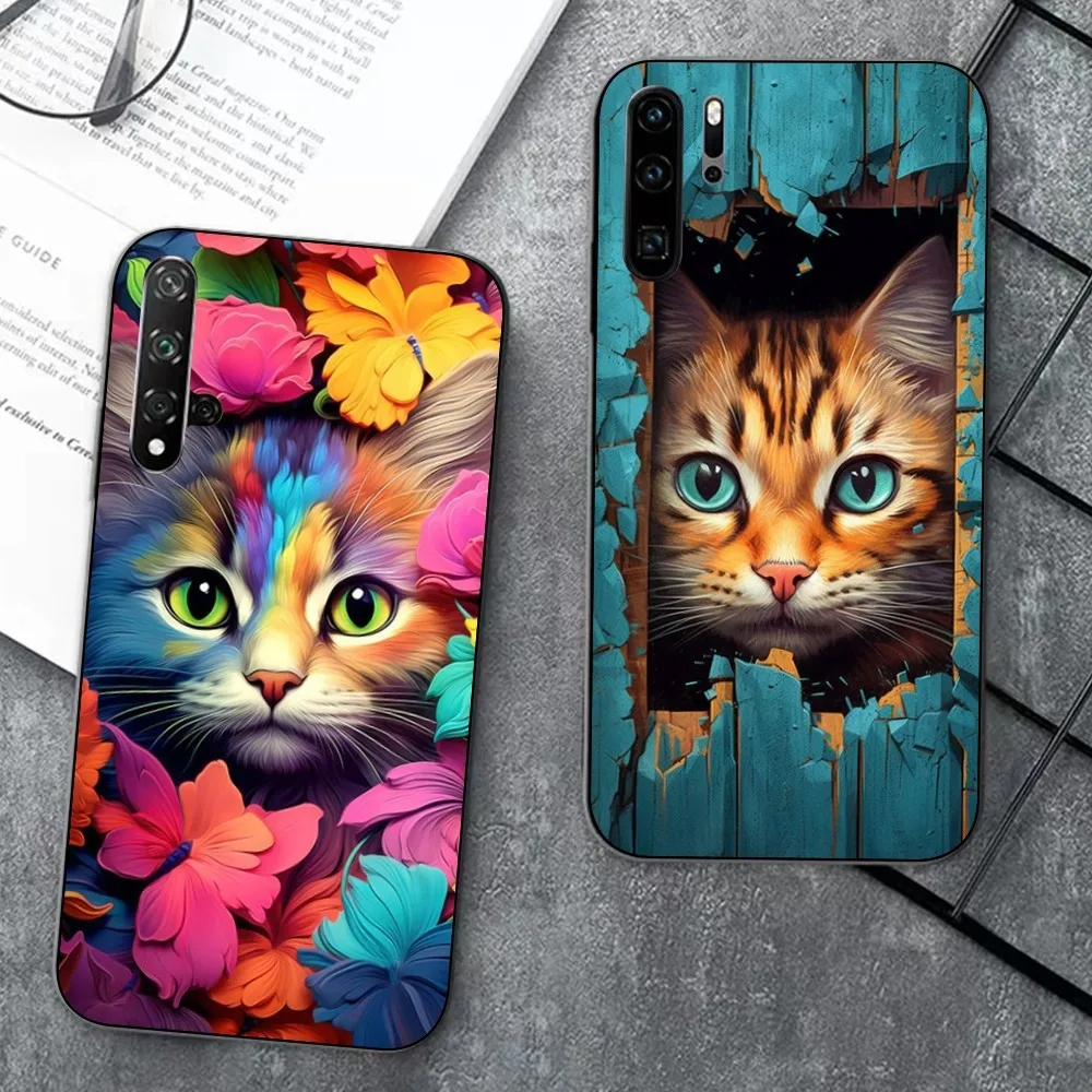 Cute Detection Cat Phone Case For Huawei P 8 9 10 20 30 40 50 Pro Lite Psmart Honor 10 lite 70 Mate 20lite