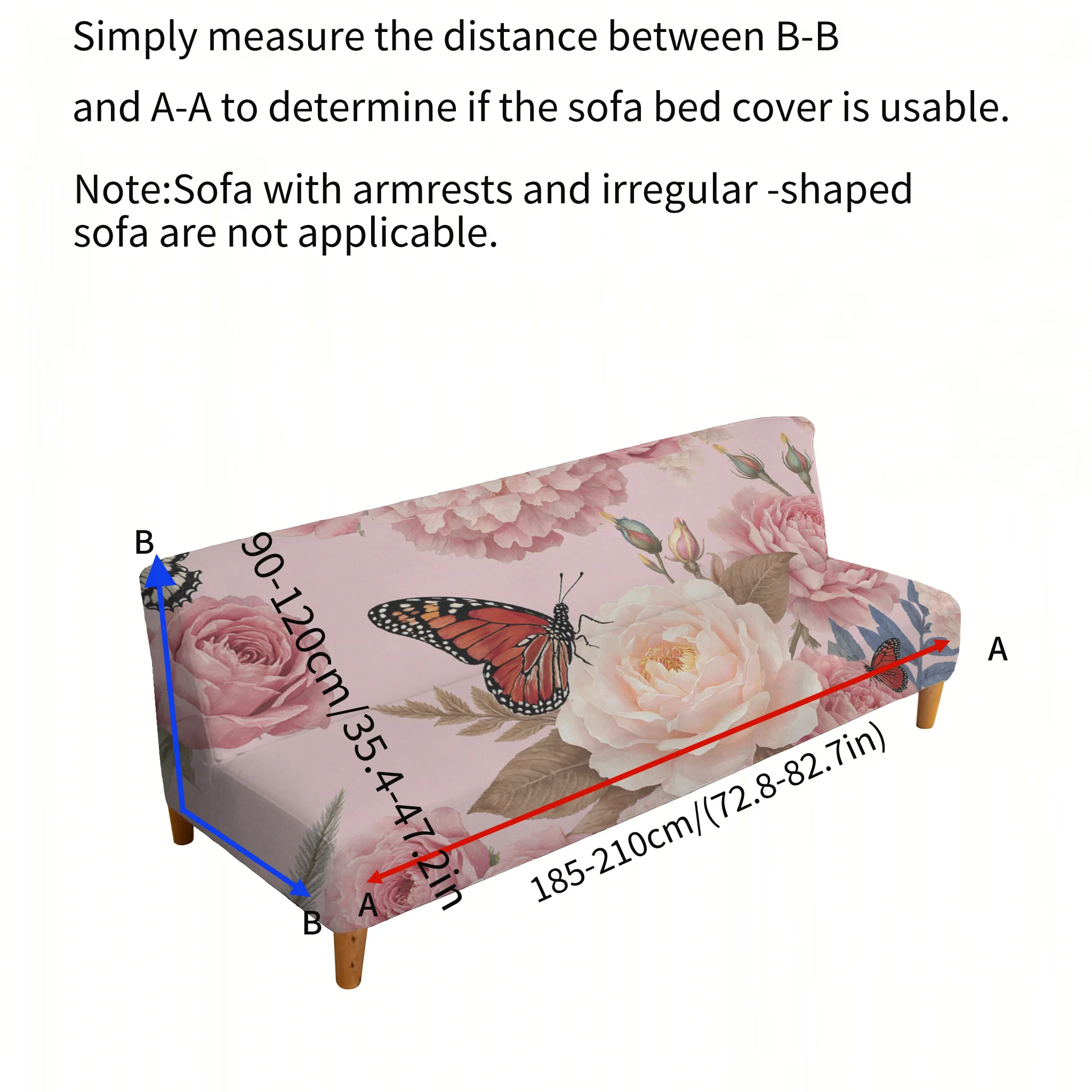 Armrestless stretch sofa bed cover, living room home décor, French vintage floral print pattern