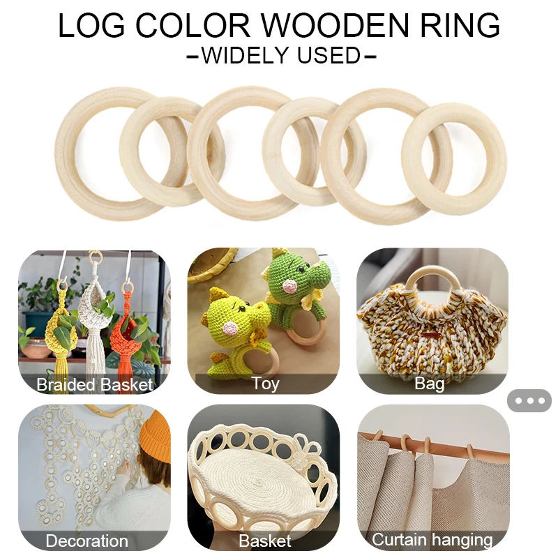 5/10/15/20/25/50pcs 20-80mm Natural Unfinished Wood Circle Rings Macrame DIY Crafts Baby Teething Toys Wooden Hoop Ornaments