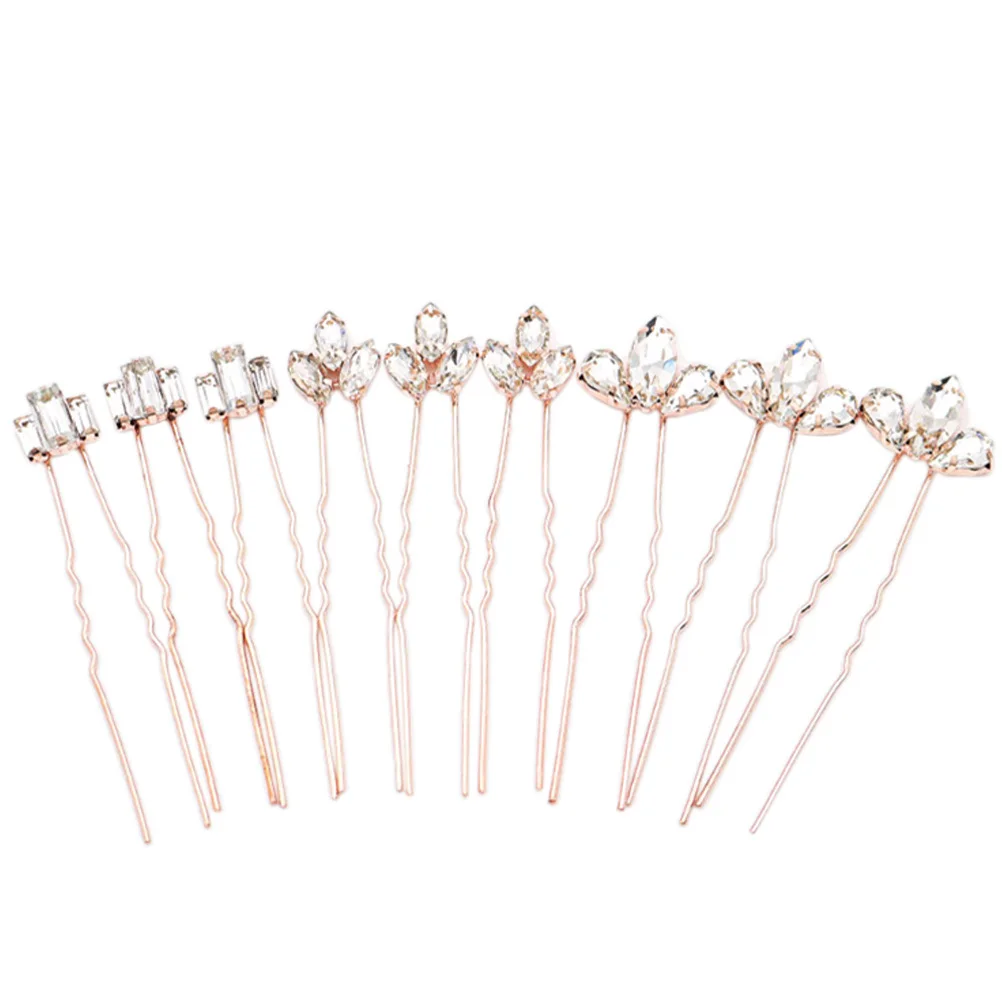 9 pcs 1 Set Bridal Hairpins Rose Gold Wedding Hair Accessories For Women Party Banquet Alloy Headwear Hair Jewelry Decor