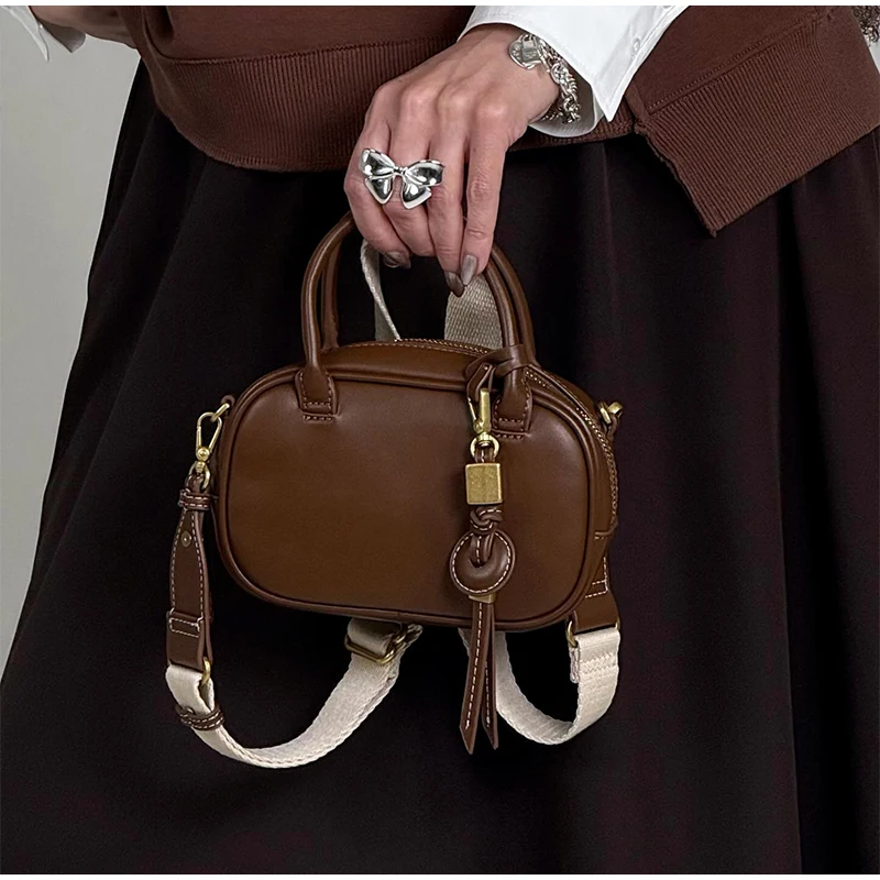 

Brand Shoulder Bag Luxury High Quality Mini Hand-held Bowling Bag Commuting Versatile Advanced Brown Crossbody Women Small Bag