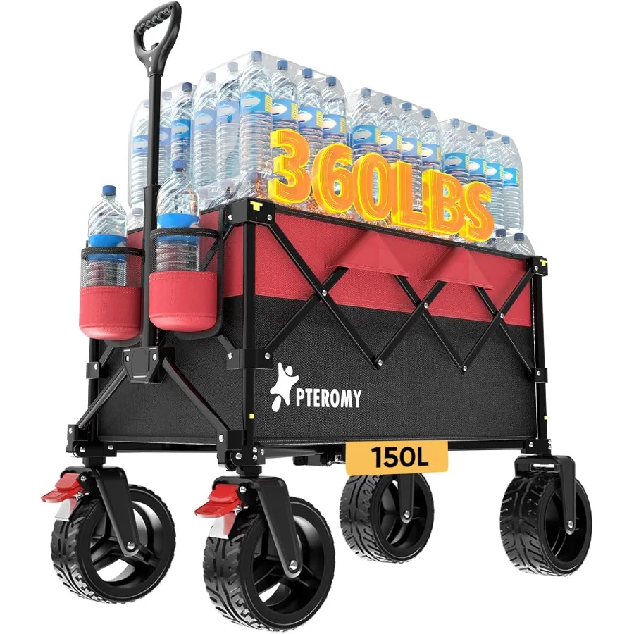 عربة عربة قابلة للطي سعة 150 لترًا مع سعة تحميل 360 رطل للتسوق والتخييم والحديقة والبقالة والاستخدام الخارجي بتصميم قابل للطي في Bl