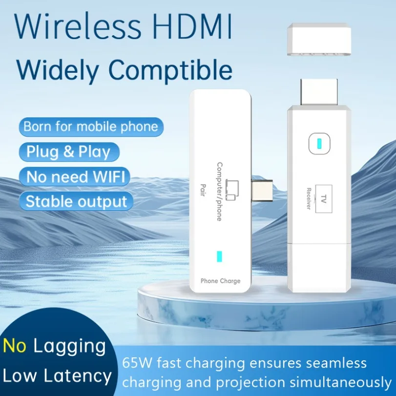 50M Wireless HDMI-Compatible Transmitter and Receiver 5.8G 1080P Type-C Port Wireless Video Adapter for iPad/TV/Projector/Laptop