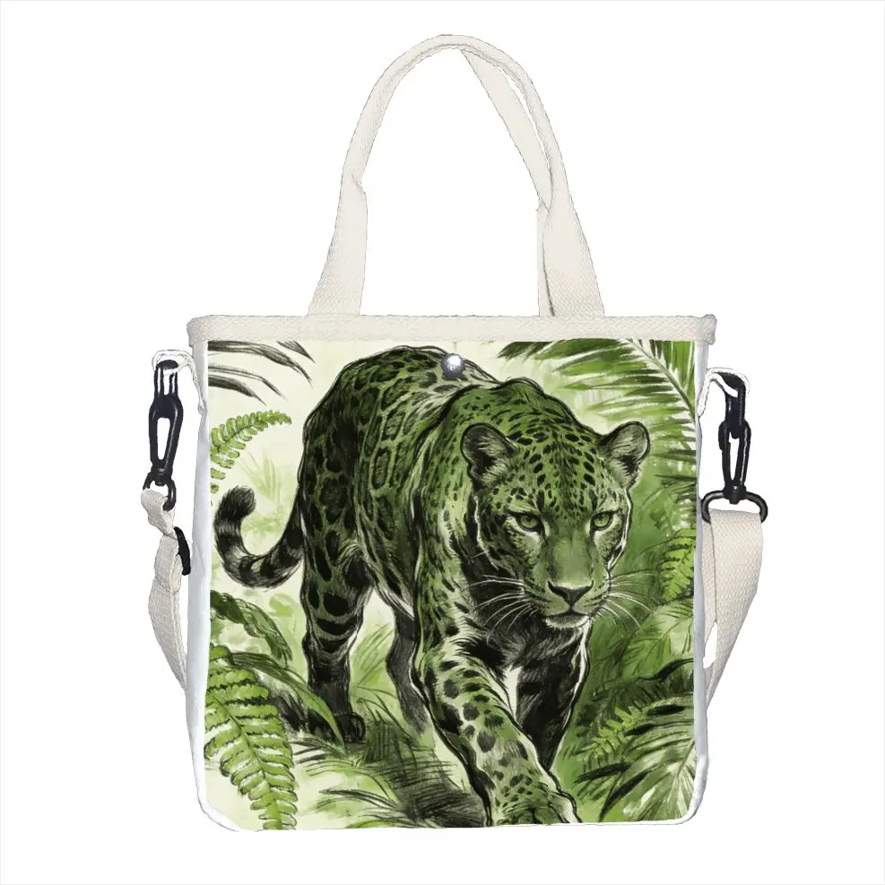 

Monochrome Green Jaguar Jungle Art 2-in-1 Shoulder Tote Bag Lightweight