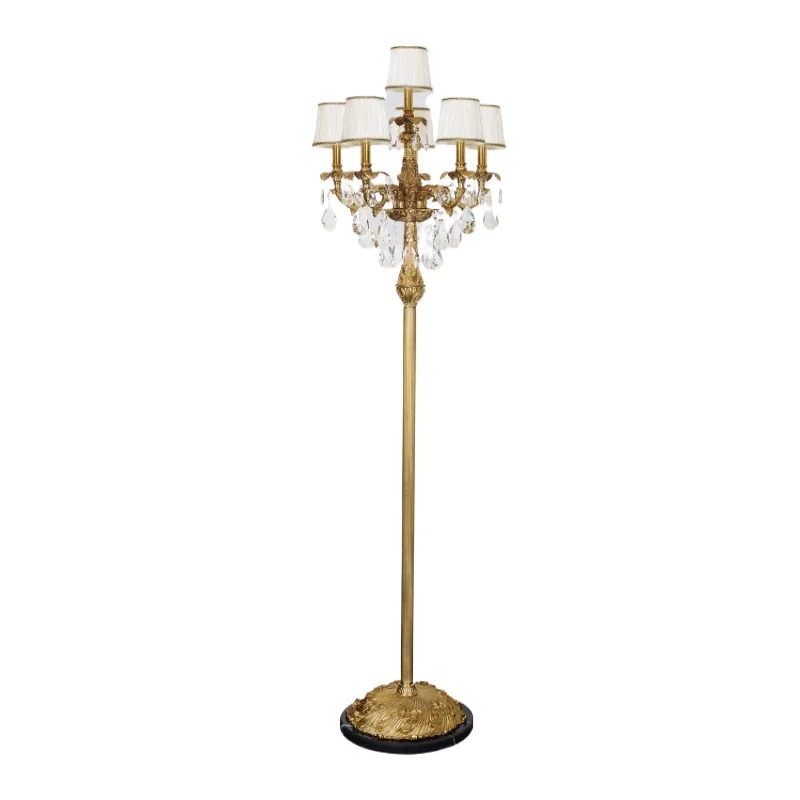 

French retro all-copper crystal floor lamp, European luxury palace villa living room bedroom study lamp