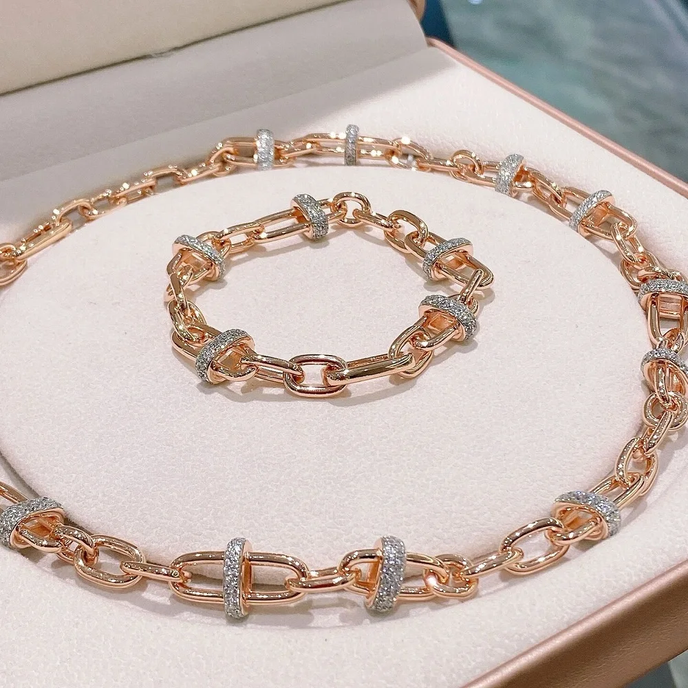 

ARIGAYA 925 Silver Studded U-Shaped Chain With Diamonds Vintage Old-Fashioned Punk Hand Chain Necklace And Bracelet