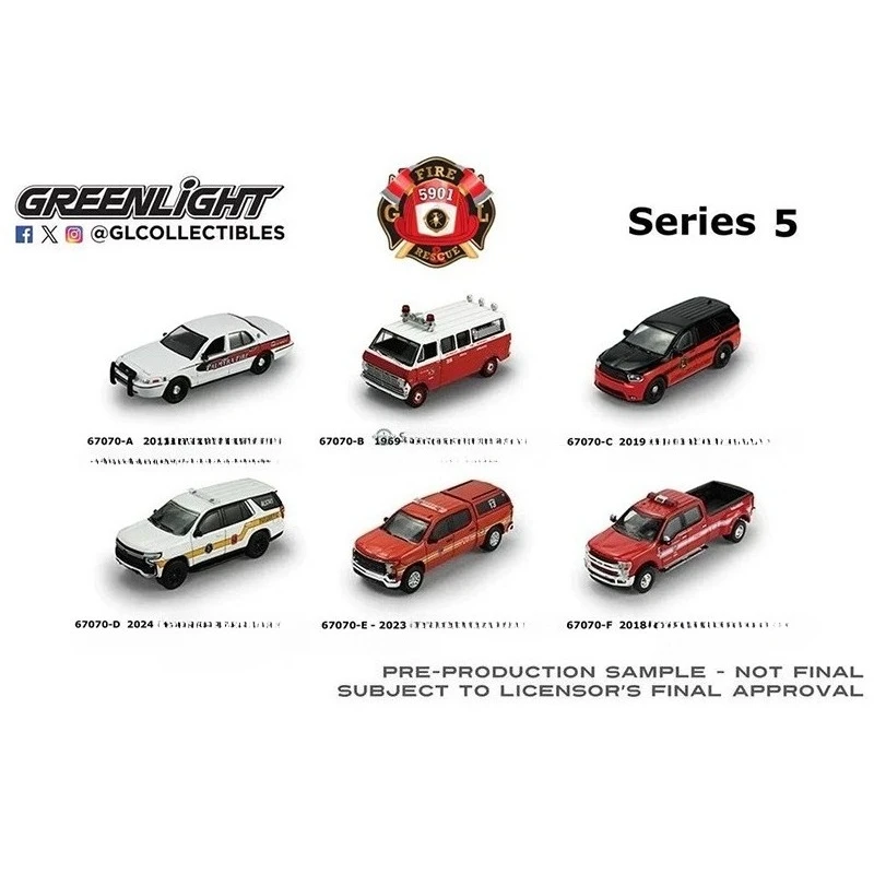 Greenlight Nuevo Modelo de Auto de Aleación Fundida a Presión a Escala 1:64, Serie Bomberos y Rescate, Temporada 5, Juguete de Simulación, Regalo para Niños
