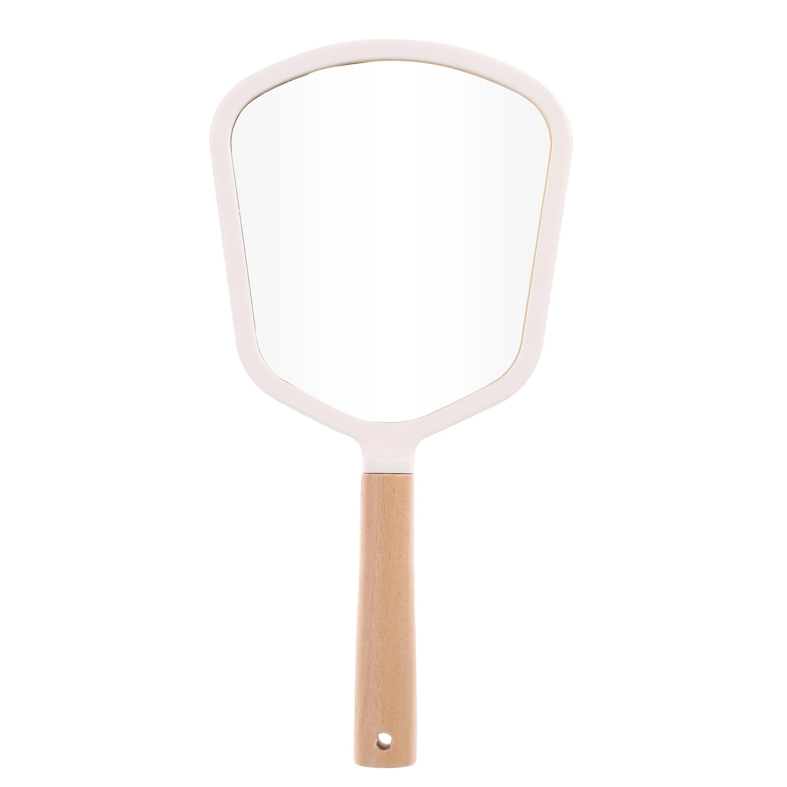 

1 pc Solid Wood Handheld Makeup Mirror Oval White Portable Travel High Definition Bathroom Vanity Mirror Compact Folding