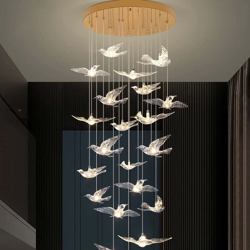 

Nordic White transparent Bird Crystal led chandelier Custom,lustre Ceiling, Height adjustable Suitable for Living room