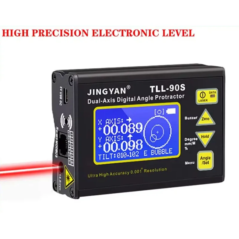 Electronic Level High-Precision Angle Meter Ruler 0.005 Degrees Laser Dual-Axis Digital Display Inclinometer TLL-90S