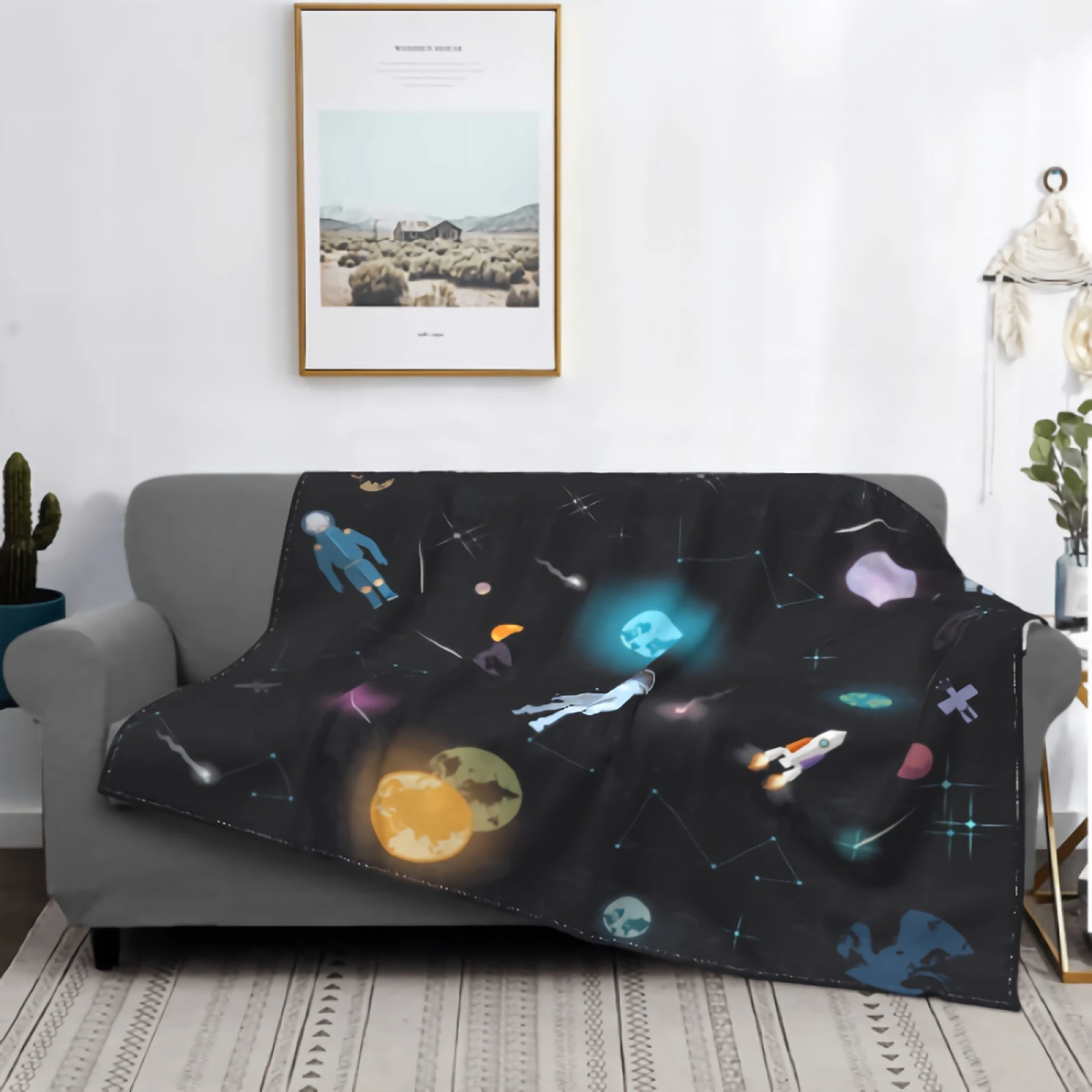 

Space Man Technology Planet Blanket for Couch Super Soft Cozy Plush Microfiber Fluffy Blanket Lightweight Warm Bedspread 50"x40"