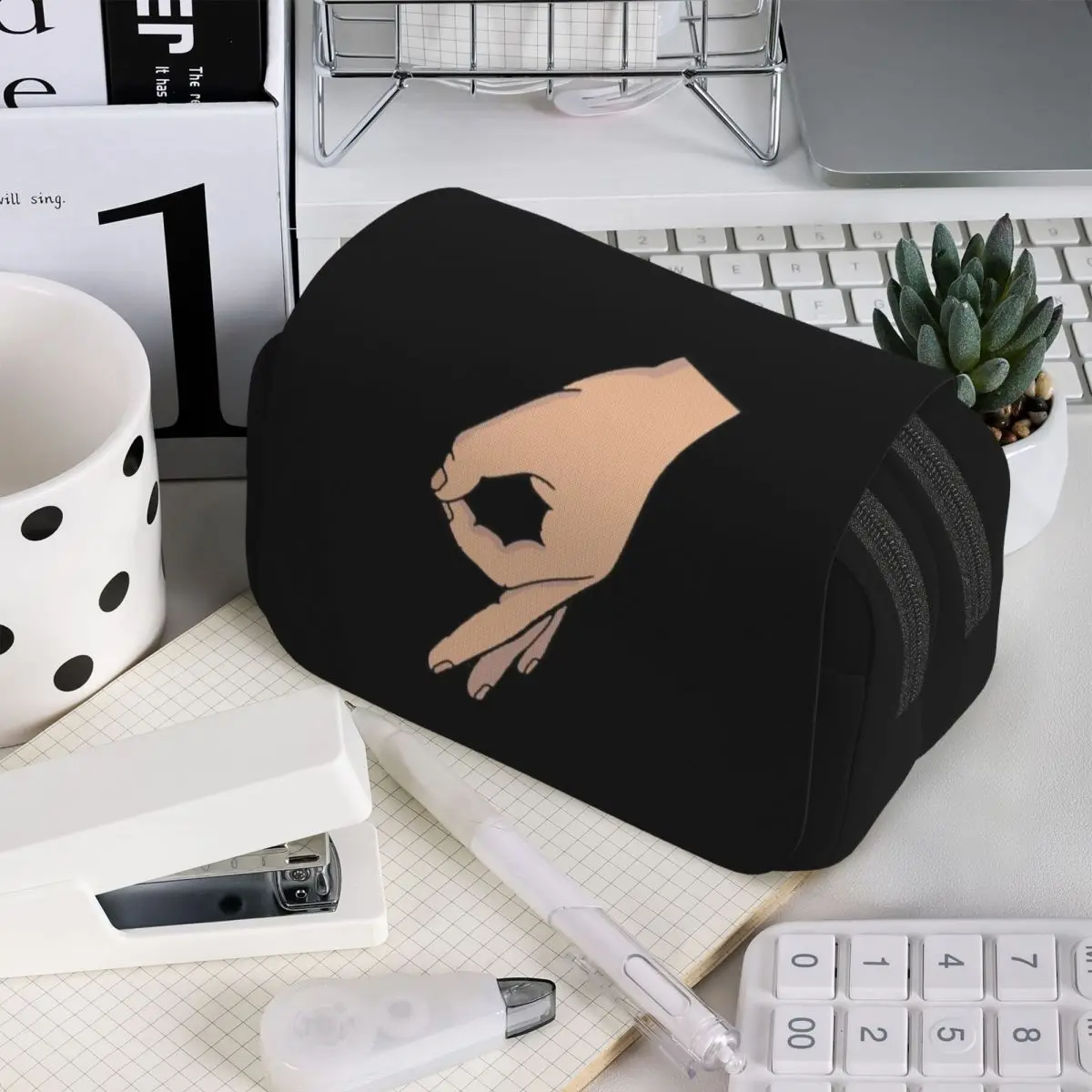 Circle Game Hand Gotcha Meme Made You Look Pencil Case for Kids Gifts Pen Box Pencil Bag Stationery Supplies Pen Holder Bag