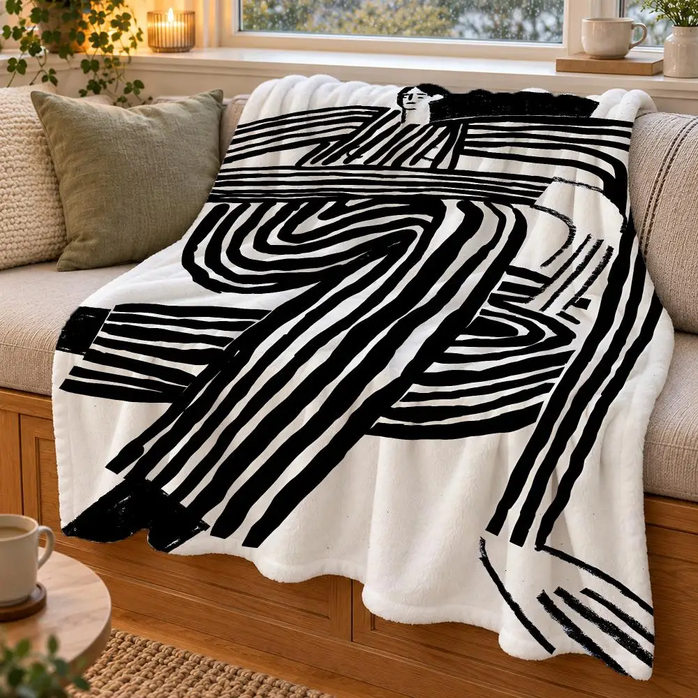 Abstract Sofia Lind Body Line Throw Double Sided Flannel Throw Blanket Soft Warm Washable Home Decor