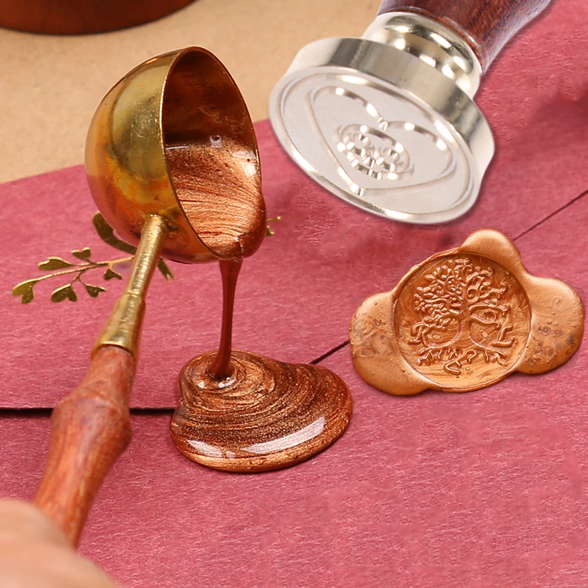 

Halloween Heart Skull Brass Head Wooden Handle Wax Seal for Invitations Envelopes Letters Sealing