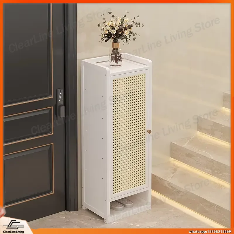 

Bamboo Shoe Rack for Entryway Home Storage Cabinet with Door Dust Proof Modern Minimalist Hallway Organizer Space Saving