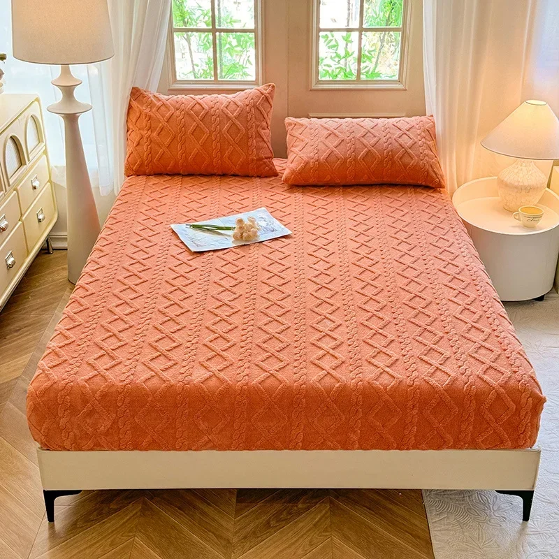 Flannel Fleece Bed Sheet for Winter Warm Sabanas Cama Matrimonial Coral Fleece Fluffy Fitted Sheets for Double Beds Sheets 1 Pc