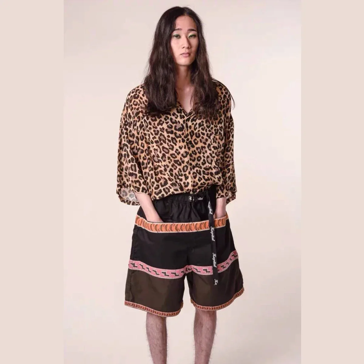 Kapital Hirata Retro Panel Summer Casual Striped Shorts American Waistband Elastic Printed Pants Loose Fit for Men and Women