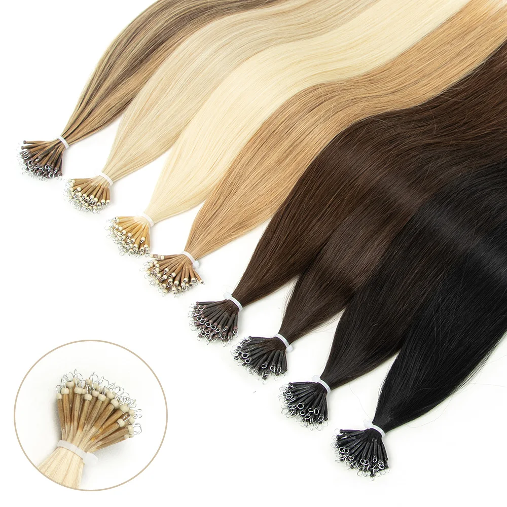 Micro Links Human Hair Extensions Nano Rings Bead Pre bonded Hair Extensions 18inch 50pcs Straight Black Brown Blonde Human Hair