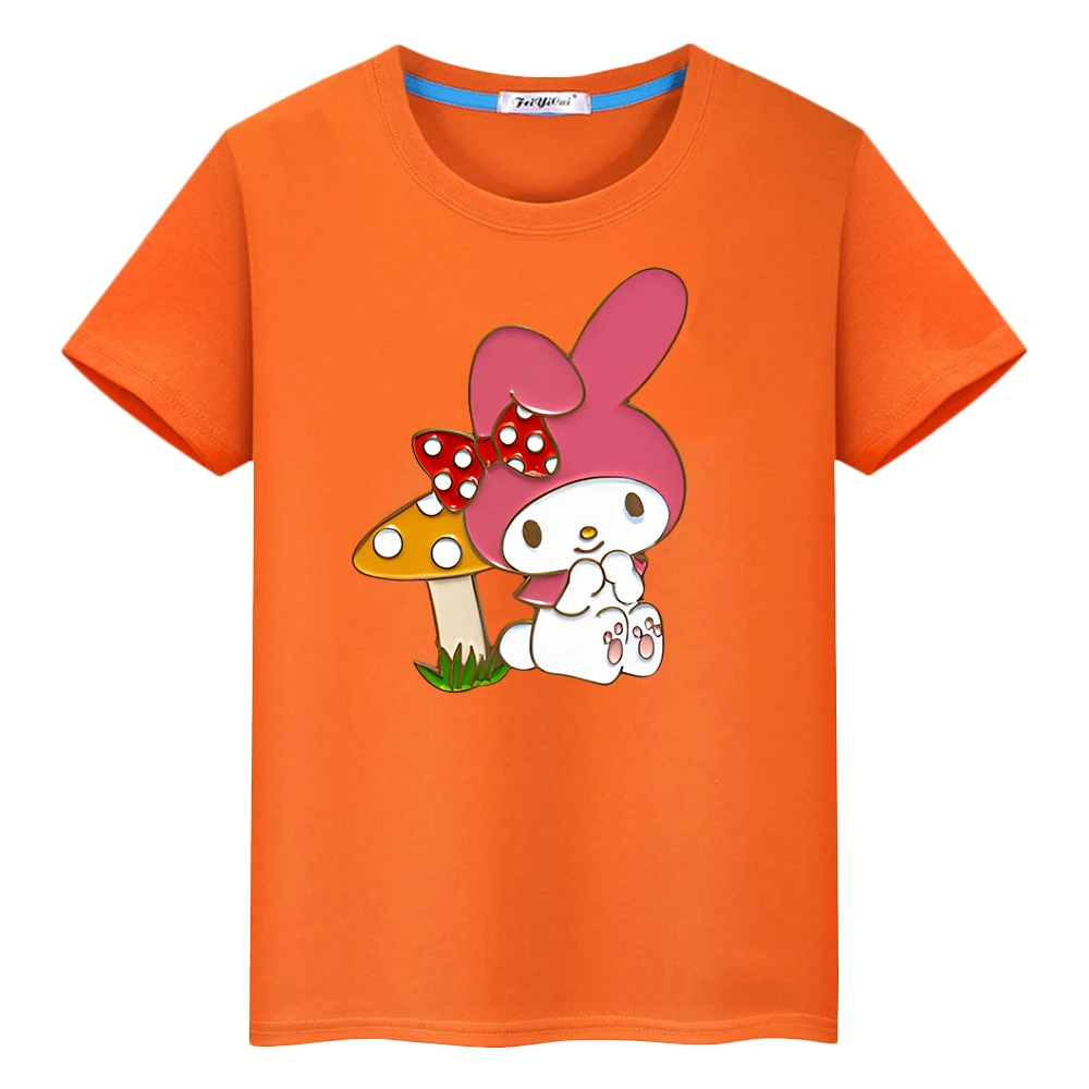 

Sanrio Melody Print 100%Cotton Cartoon T-shirt Cute Short boy Tops Kawaii Anime Tees pride tshirt y2k one piece kid clothes girl