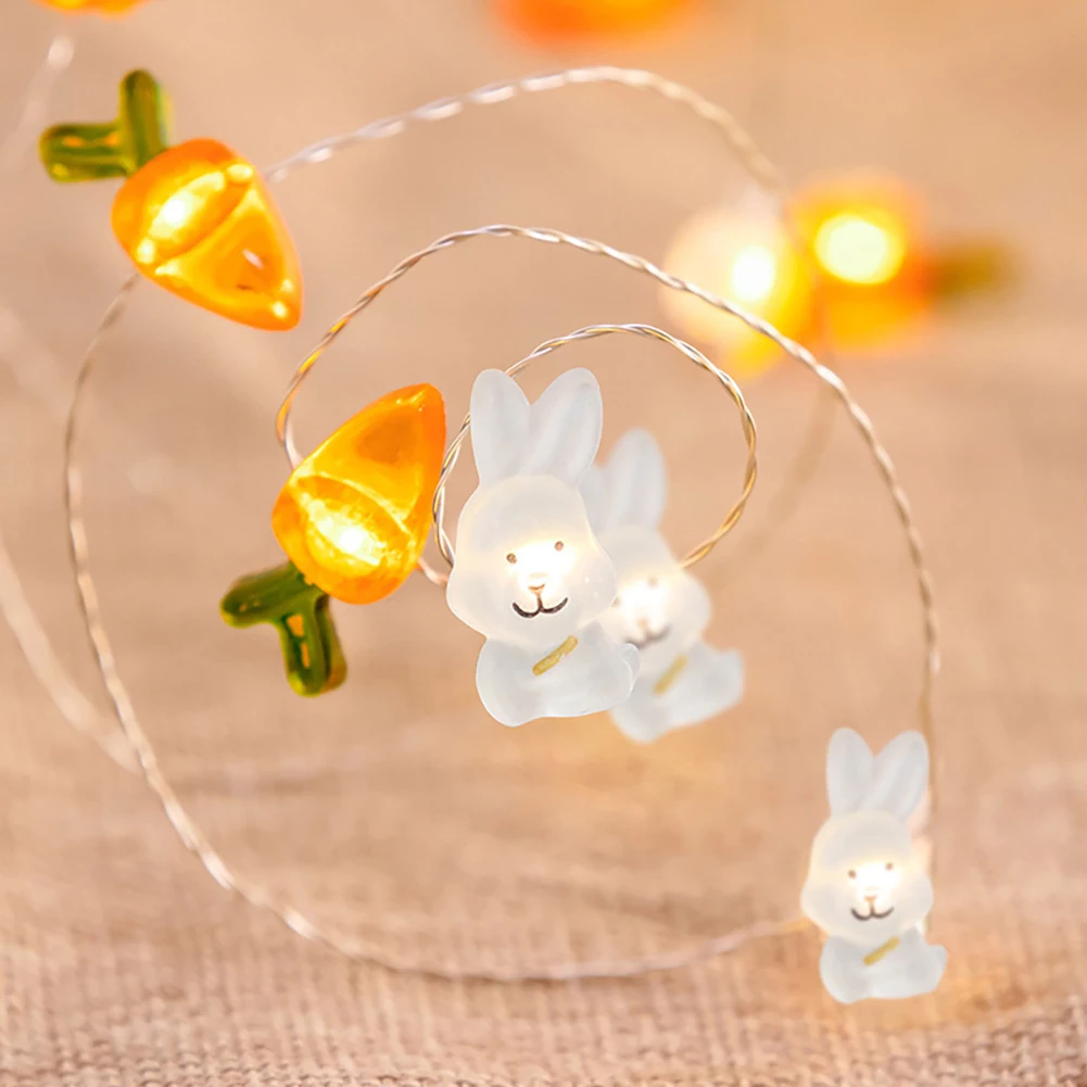 Guirnalda de luces Led de conejo de zanahoria, Lámpara decorativa de luz de hadas, regalos de feliz Pascua, decoración de Pascua, 2m