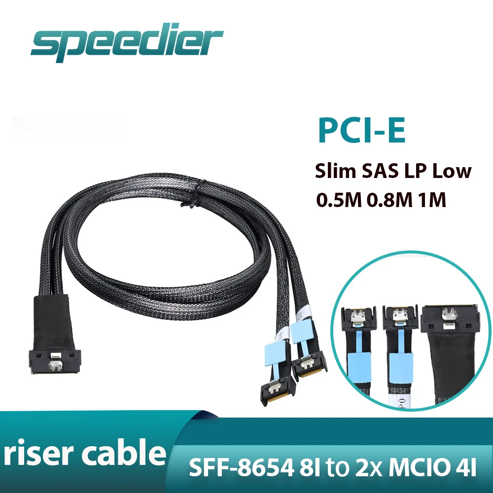 

PCIE Slim SAS LP Low Profile SFF-8654 8I To Double 2x MCIO 4I Riser Cables SFF8654 Connecting Wire Length 0.5M 0.8M 1M