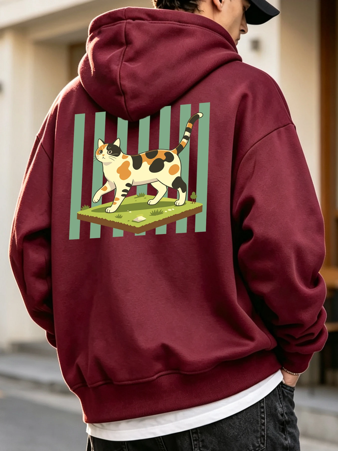 Calico-Katzen-Cartoon-Drucke Herren Koreanische Hoodies All-Match Mode Kapuzenpullover Lässige Lose Hoodies Bequeme Basic-Kleidung – Detail 13