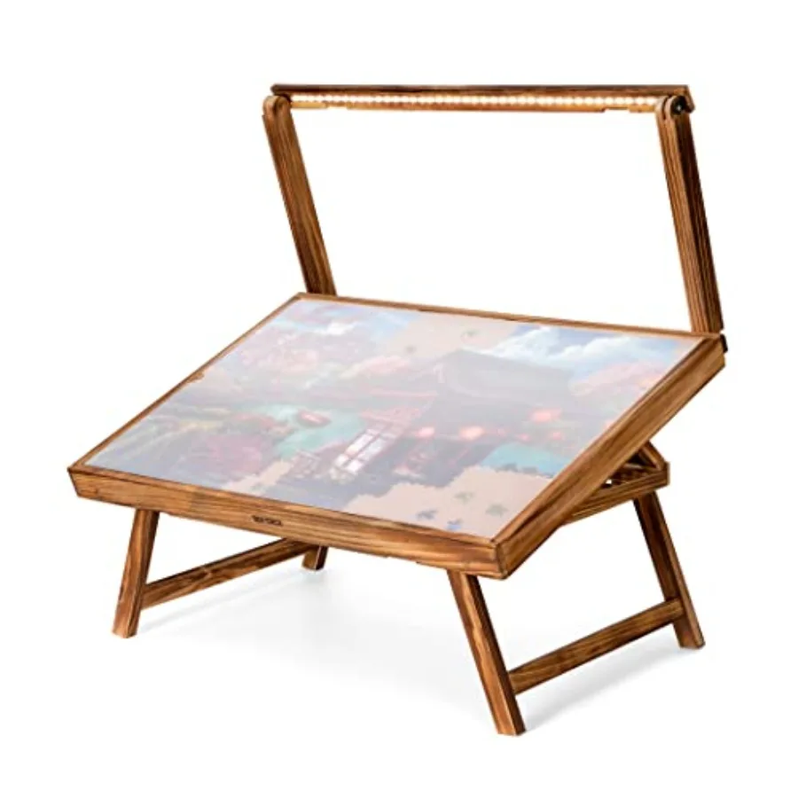 

Jigsaw Puzzle Table with LED Light Jigsaw Puzzle Board with Folding Legs and Cover Wooden Plateau with 5 Adjustable Angles for