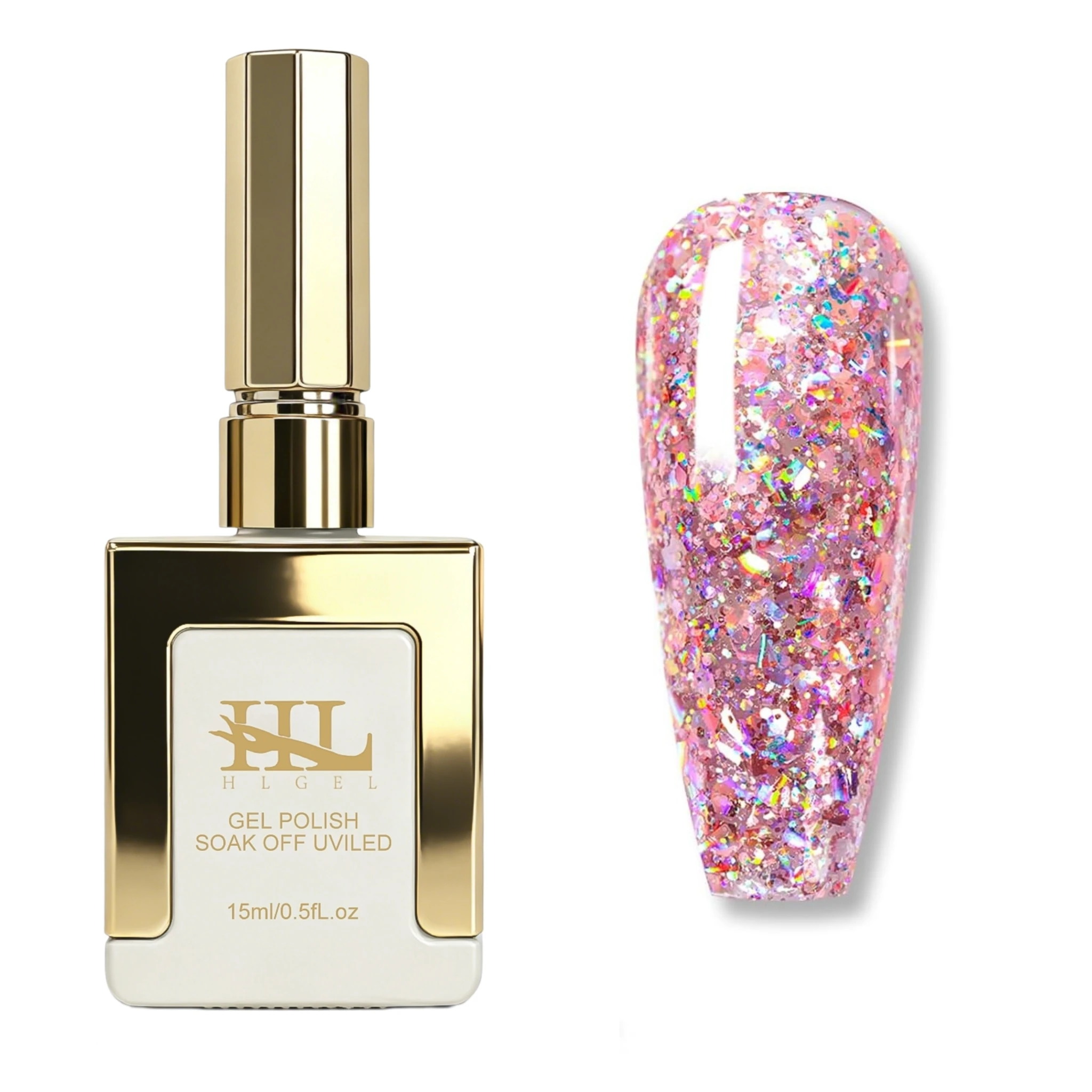Nail Art Rainbow - 15ml Holographic Pink Chunky Glitter Gel
