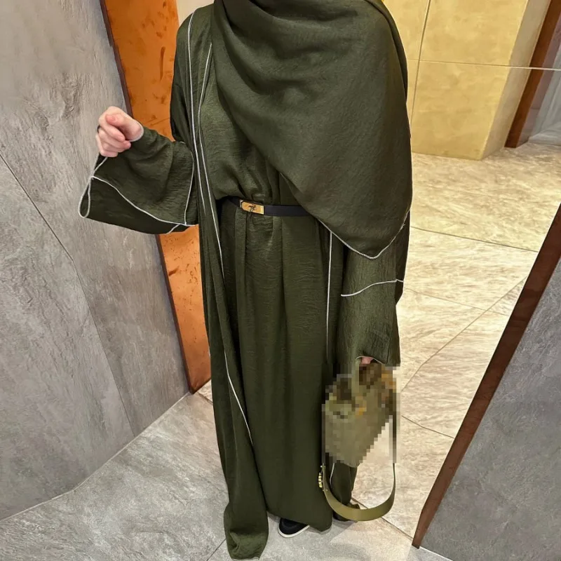 

2024 New Modest Dress Open Abaya And Hijab 3 Piece Suits For Women Eid Ramadan Muslim Sets Kimono Coat Elegant Islam Clothing