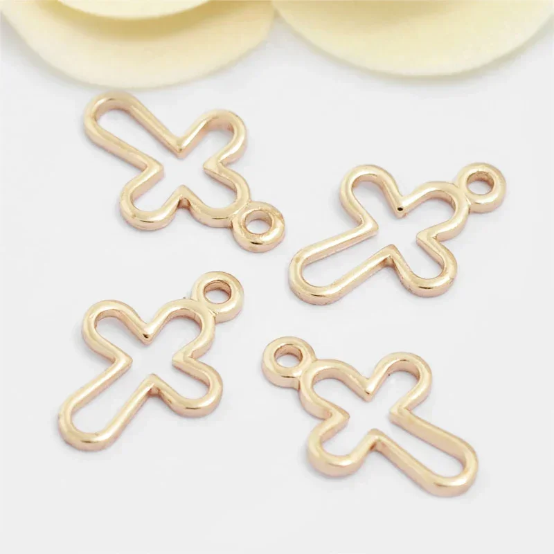 (1516)20PCS 8x12MM 24K Champagne Gold Color Plated Brass Crosses Charms Pendants High Quality Diy Jewelry Accessories