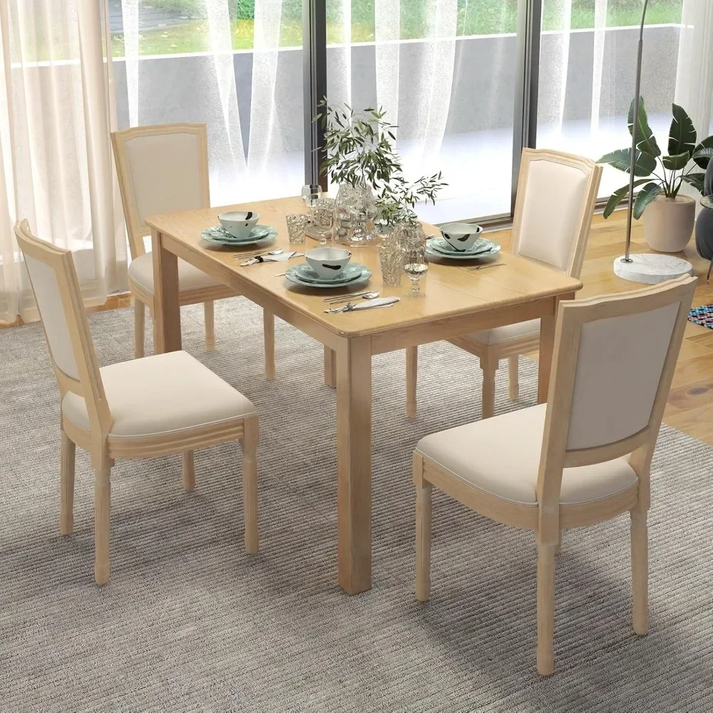 Dining Chair Set of 4 with Padded Seat & Back, Rubber Wood Frame, Max Load 330 Lbs, French Armless Wood Dining Chair