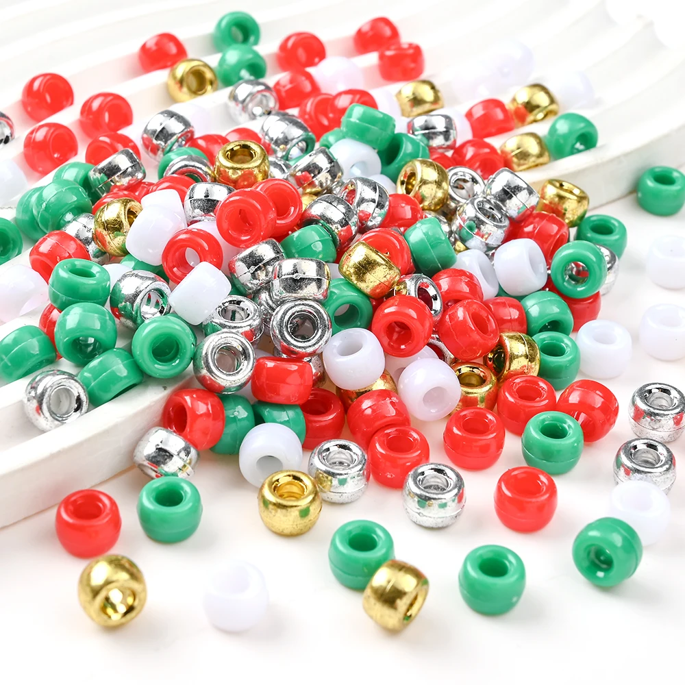 6x9mm 200Pcs Christmas Large Hole Acrylic Pony Beads For DIY Jewelry Making Xmas Garland Keychain Beaded Pen Craft Supplies