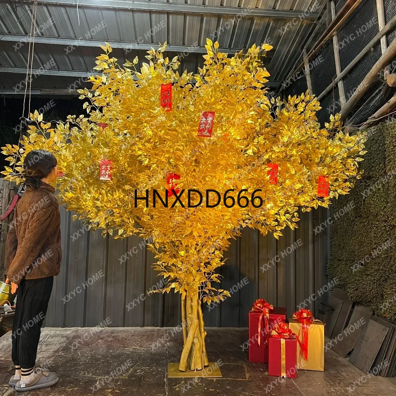 Simulation golden banyan cash tree wishing fortune tree red envelope new real trunk simulation trunk fashion