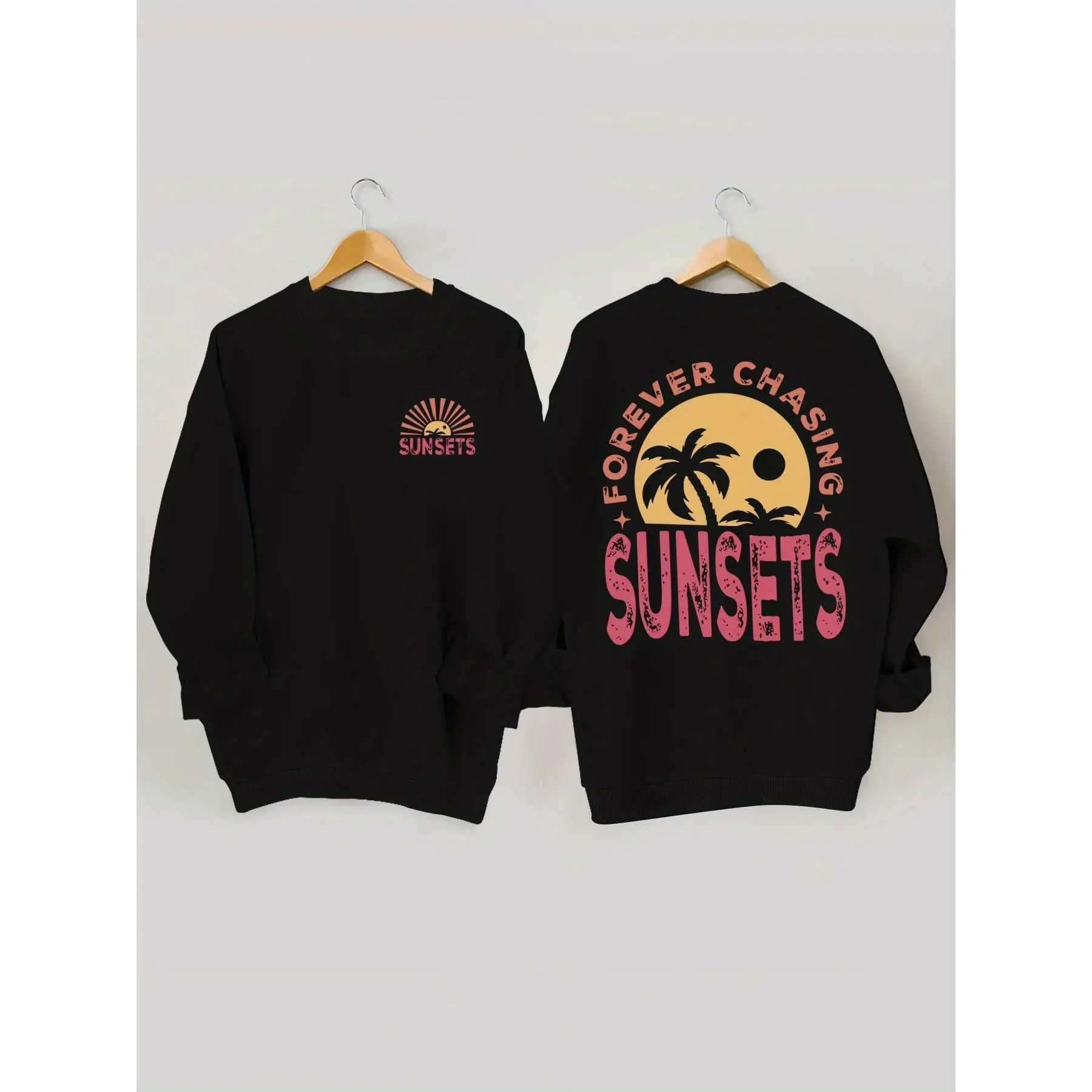 

"Forever Chasing Sunsets" Sweatshirt Unisex Retro Beach Graphic Pullover Vacation Travel Ocean Lover Cotton Top Gift