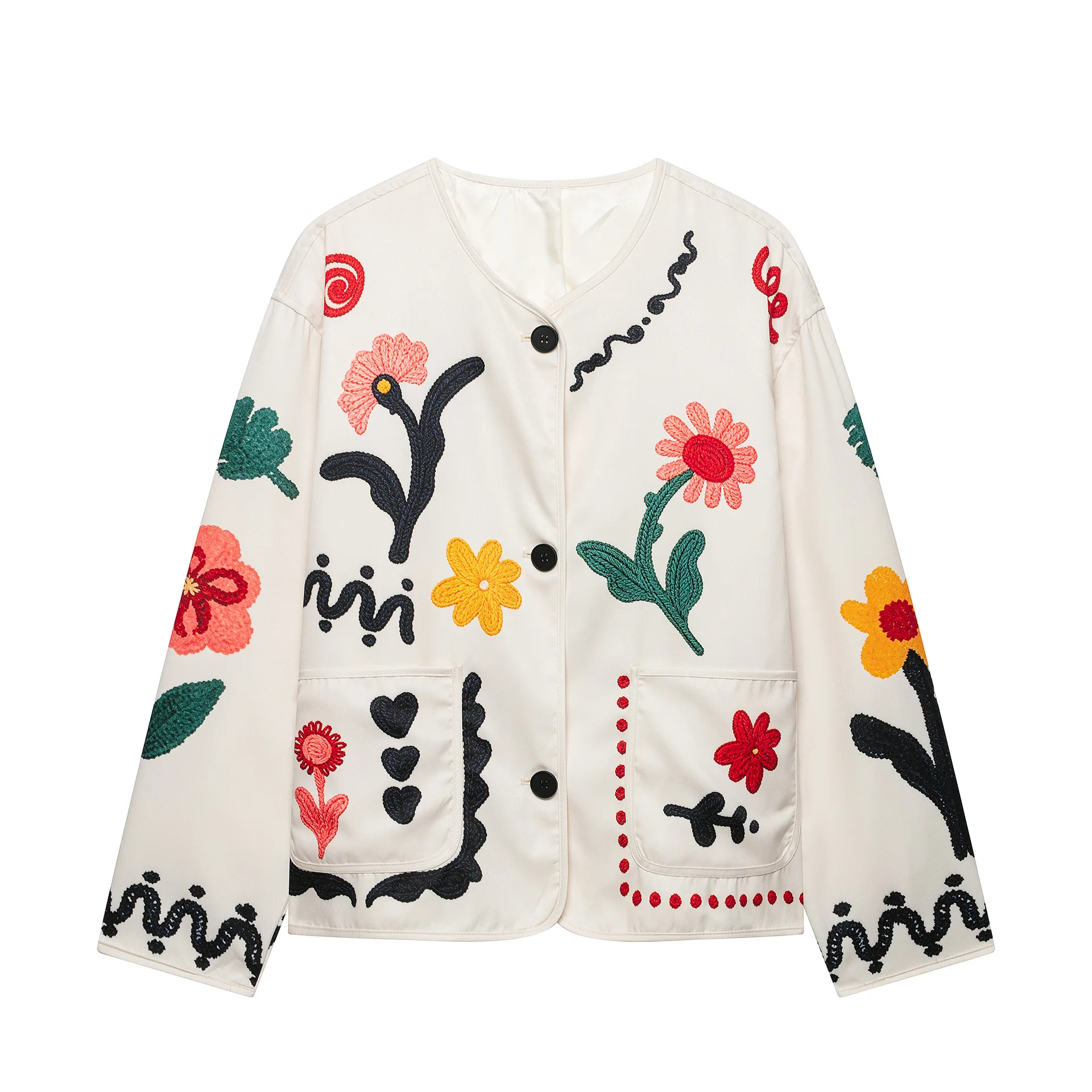 European and American style 2026 summer new product niche design heavy industry flower embroidery loose pocket casual jacket