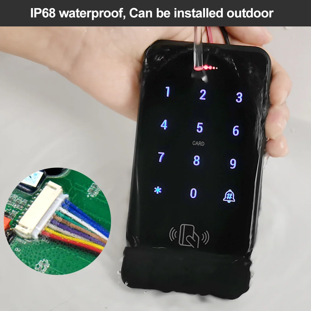 125KHz RFID Touch Keyboard IP68 Waterproof Access Control Keypad Controller Digits Lock Door Opener System Electronic Key Cards