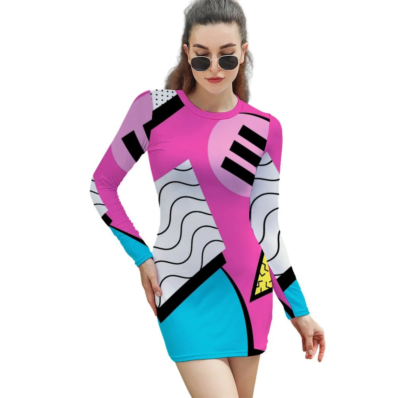 

80s Memphis Design Pattern Long-Sleeved Sheath Dress evening dresses luxury 2024 cute dress