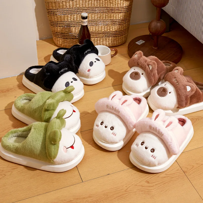 Nieuwe Cartoon Dieren Wrap Pluche Slippers Zachte Zool Antislip Winter Warm Vrouwen Thuis Katoenen Schoenen