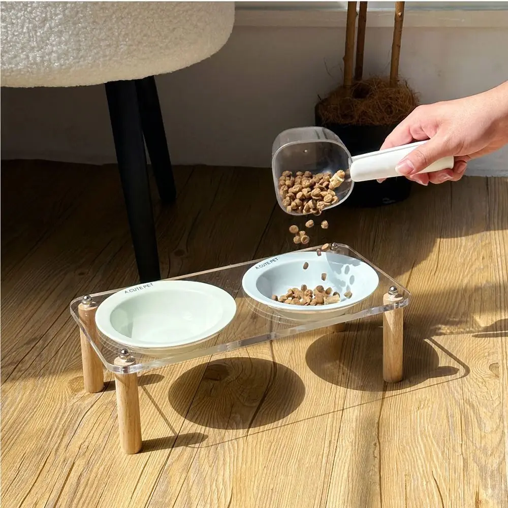 Single/Double Bowl Cat Bowl with Acrylic Stand Protect Cervical Spine Anti-Spill Ceramic Pet Food Basin Detachable Non-Slip