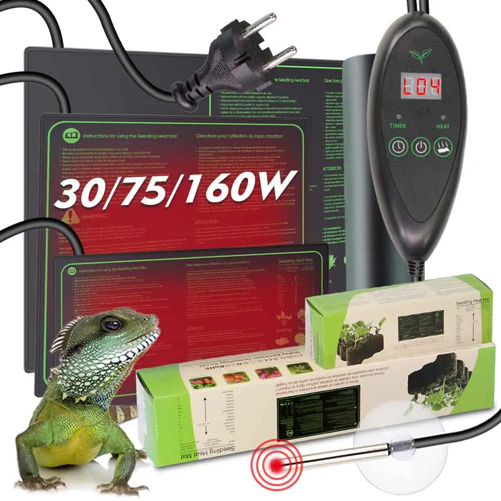 

30/75/160W Timing Plants Heating Pad Reptile Aquarium Heat Mat with Temperature Control Greenhouse Indoor Garden Seedling Heater