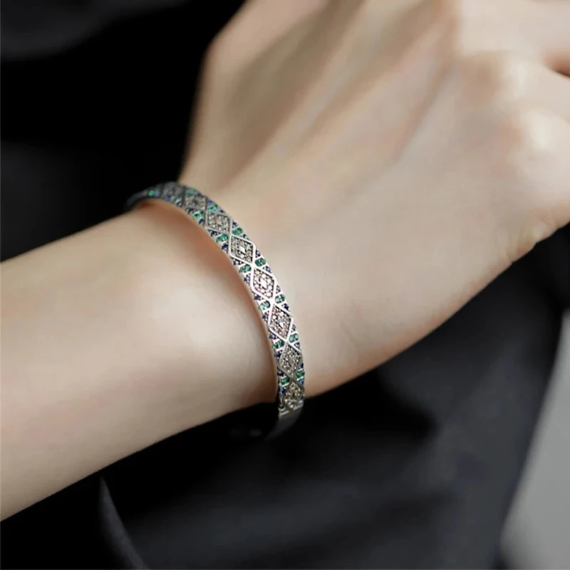 Mewanry Silver Color Sparkling Zircon Bracelet For Women Couples Fashion Vintage Elegant Personality Birthday Jewelry Gifts